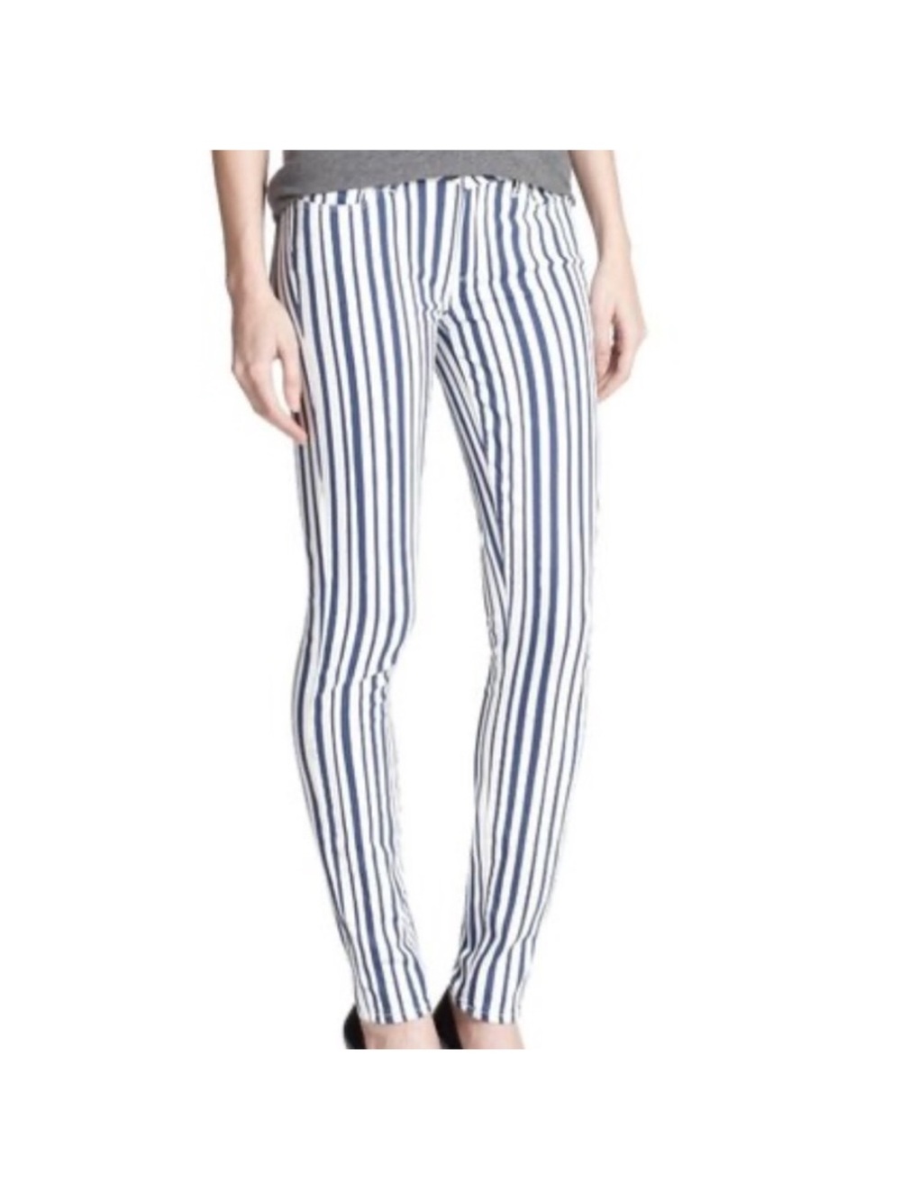 Paige Navy Blue White Verdugo Ultra Skinny Striped Jeans Size 27 NWT!